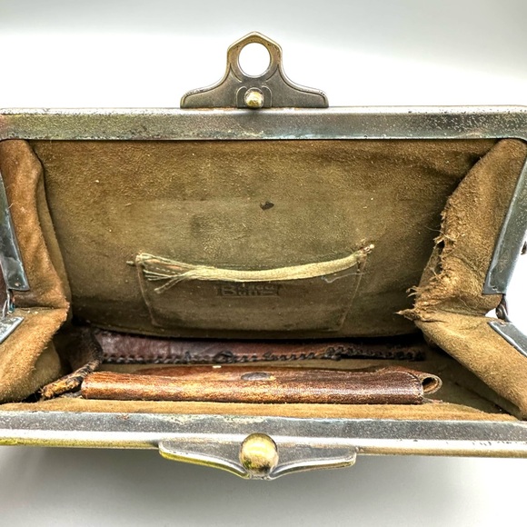 Vintage Tooled Leather purse "Bosca Built" Brown Bakelite Top Clasp - Picture 5 of 6